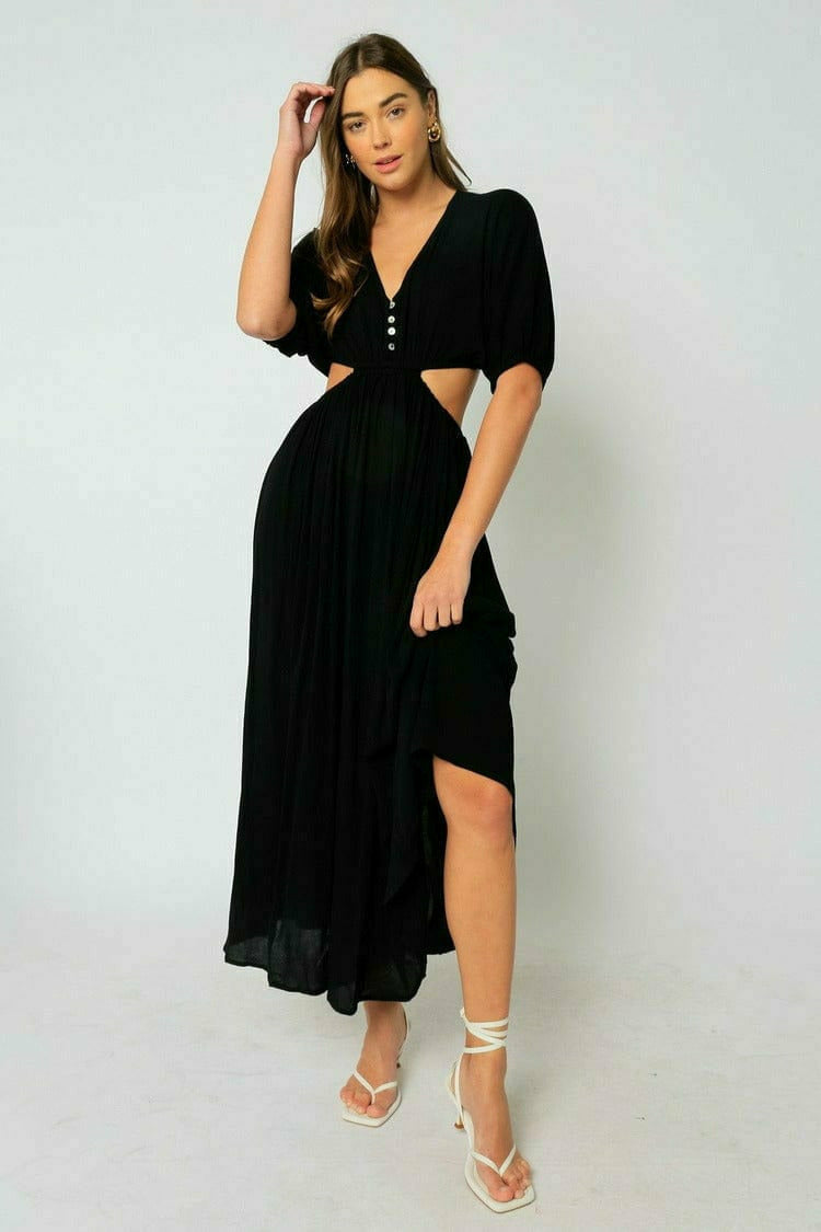 Olivaceous Rayon Crinkle Cut Out Maxi Dress Ten North