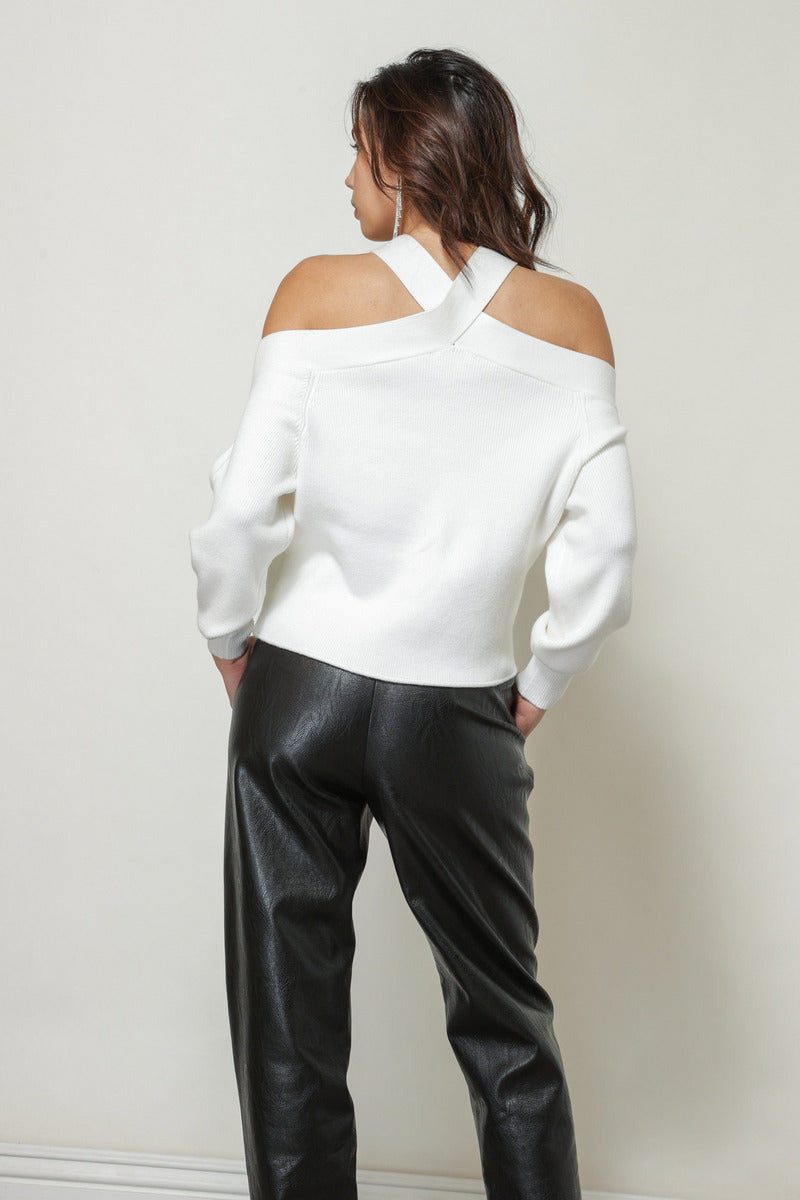 Line and dot off shoulder sweater hot sale