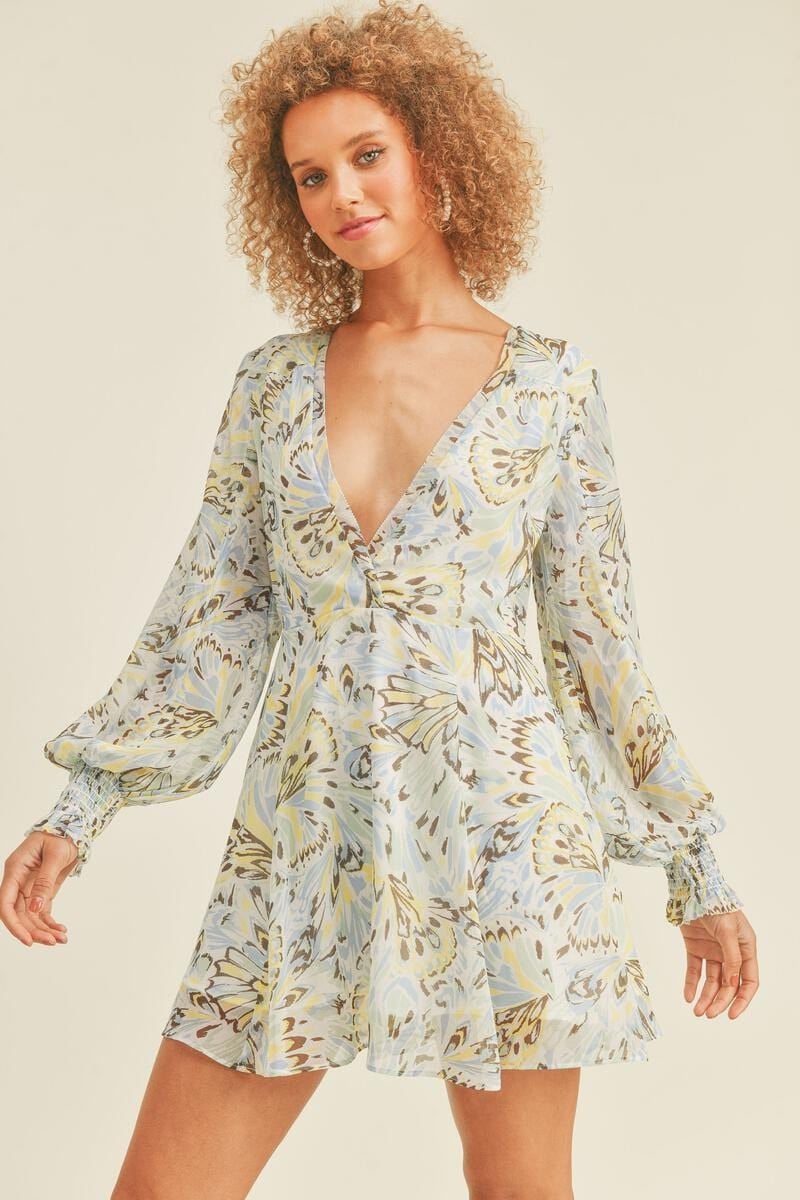 Reset by Jane Long Sleeve Deep V Dress - Blue Multi - FINAL SALE – Ten ...